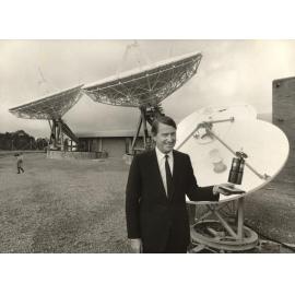 Neville Wran at Belrose Aus-sat station, c1980s