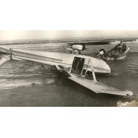 Overturned light aircraft, local beach, c1982