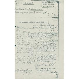 Letter From Newport Progress Association regarding the construction of a teacher's residence, Newport, 1902