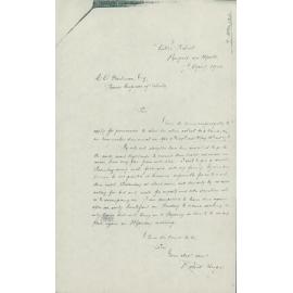 Letter from Robert Harper requesting time to see his sick wife and daughter, Newport, 1910