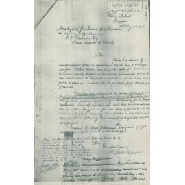 Letter from Robert Harper to Charles Oldrey Flashman applying for 6 months leave, Newport, 1910