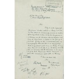 Letter from Robert Harper to Charles Friend requesting time to see the Illuminations, Newport, 1911