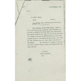 Letter from James Dawson to Robert Harper regarding Superannuation, 1916