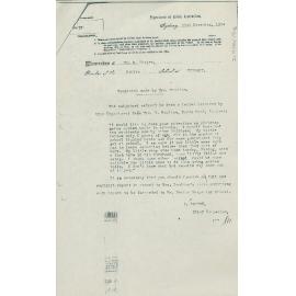 Memo from James Dawson to Robert Harper regarding Mrs Boulton's Complaint, Sydney, 1914