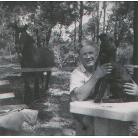Granddad Gill and Digger the Dog, Scotland Island, c1960
