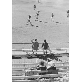 Spectators view of a rugby union match at Manly Oval, Manly, c1967-1973