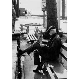 Elderly gentlemen sitting on wooden bench near Manly Beach, Manly, c1967-1973