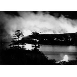 Fire burning at Dobroyd Head, Manly, c1967–1973