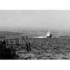 Fairlight  hydrofoil passing the harbour foreshore, Manly, c1967–1973