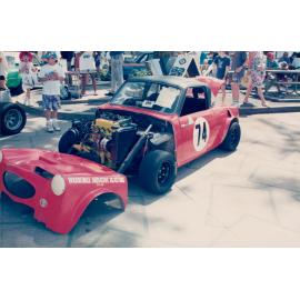 Red race car display at Manly Motor Show, Manly, 1991