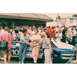 Pit area gathering at Seaforth Motor Race, Seaforth, 1986