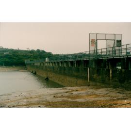 Manly Dam wall at low water level, Manly, 1985