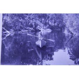 Ken Blacket in a Clinker Boat on Deep Creek, North Narrabeen, 1940s
