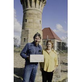 Jervis and Bridget Sparks with a plaque honoring George Mulhall, Palm Beach, 1992