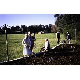 Rose and Wal Ling Planting at the opening of the Nelson Heather Centre Bicentennial Rose Garden, Warriewood, 1988