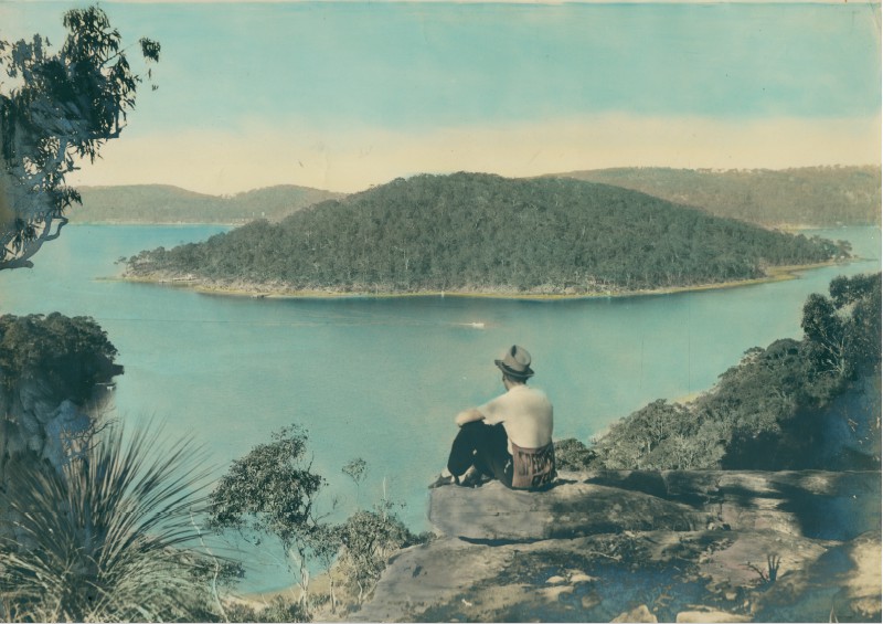 Bill MacDonald overlooking Scotland Island circa 1940.